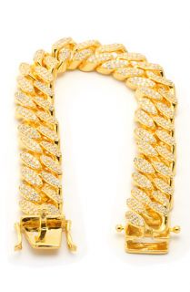 King Ice 14K Gold 15MM CZ Cuban Curb Chain Bracelet