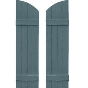 Builders Edge 14 in. x 49 in. Board N Batten Shutters Pair, Four Boards Joined with Arch Top #004 Wedgewood Blue 090140049004