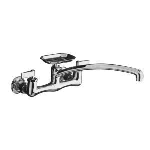 KOHLER Clearwater 8 in. 2 Handle Wall Mount Low Arc Bathroom Faucet in Polished Chrome with 12 in. Spout Reach K 7856 4 CP