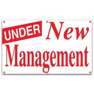 Lynch Sign 5 ft. x 3 ft. Red on White Vinyl Under New Management Banner BA 11