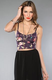 Free People The Mixed Print Seamed Crop Top in Aubergine Combo