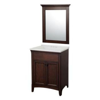Foremost Emmeline 25 in. Vanity in Cherry with Cultured Marble Vanity Top and Mirror in White EMNVC2418