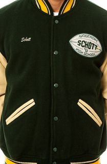 Schott NYC The Vintage Wool Varsity Jacket in Hunter Green