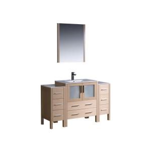 Fresca Torino 54 in. Vanity in Light Oak with Ceramic Vanity Top in White and Mirror FVN62 123012LO UNS