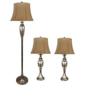 Fangio Lighting 62.75 in. and 30 in. Gold Metal and Silver Mercury Glass Floor and Table Lamps (Set of 3) 1324