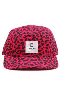 Crooks and Castles Cap No Love 5 Panel in Pink Black Cheetah