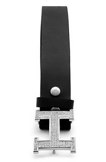 King Ice Platinum Style Letter H CZ Buckle Leather Belt