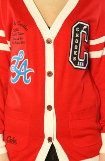 Crooks and Castles The Starter Varsity Cardigan Sweater in Red