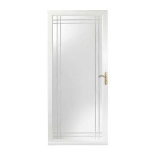 Andersen 3000 Series 36 in. White RH Full View Etched Glass Storm Door Brass Hardware with Fast and Easy Installation System 3VGBEZR36WH