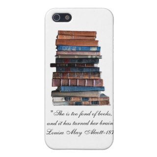 Too Fond of Books Old Stack of Books Quote iPhone 5 Covers