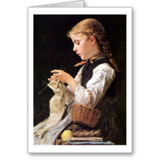 Strickendes Mädchen Knitting Girl Cards