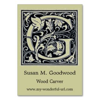 Decorative Letter "G" Woodcut Woodblock Initial Business Card
