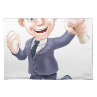 Jumping businessman and scroll place mats