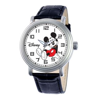 Disney Vintage Mens Mickey Mouse Black Leather Strap Watch