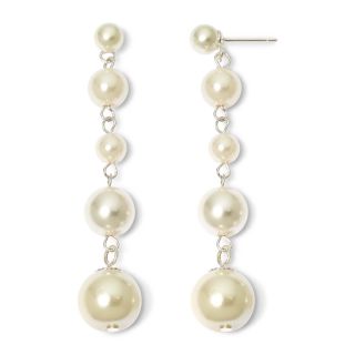 Vieste Silver Tone Pearlized Glass Bead Multi Drop Earrings, White