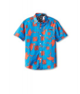 Volcom Kids Pops S/S Woven Boys Short Sleeve Button Up (Blue)