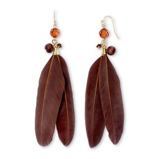 MIXIT Gold Tone Brown Feather Drop Earrings