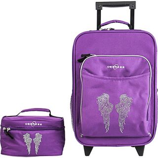 Kids Luggage and Toiletry Bag Set Purple Bling Rhinestone Angel Wings  