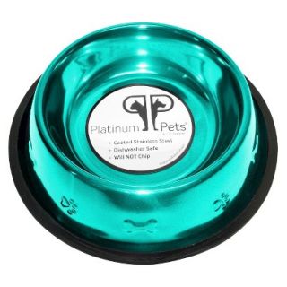 Platinum Pets Stainless Steel Embossed Non Tip Dog Bowl   Teal (1 Cup)