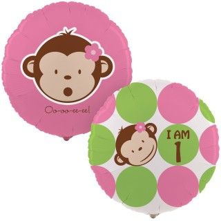 Pink Mod Monkey 1st Birthday Foil Balloon