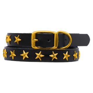 Platinum Pets Black Genuine Leather Dog Collar with Stars   Gold (9.5   12.5)