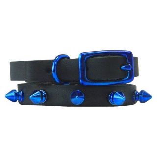 Platinum Pets Black Genuine Leather Cat and Puppy Collar with Spikes   Blue (7.