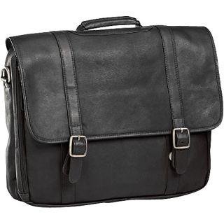 Leather Gusset Laptop Briefcase Vachetta Black   Clava Non Wheeled Compute