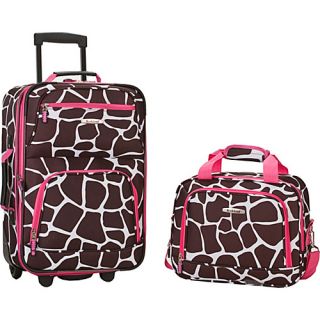 Rio 2 Piece Carry On Luggage Set Pink Giraffe   Rockland Luggag