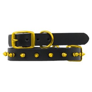 Platinum Pets Black Genuine Leather Dog Collar with Spikes   Gold (17 20)
