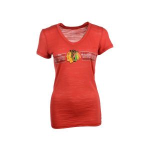 Chicago Blackhawks NHL Womens Sequin Stripe V Neck T Shirt