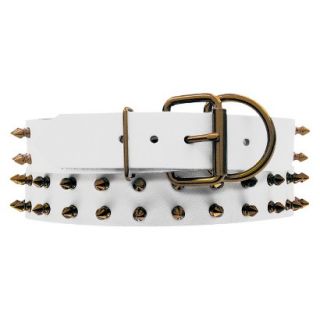 Platinum Pets White Genuine Leather Dog Collar with Spikes   Gold (20 24)