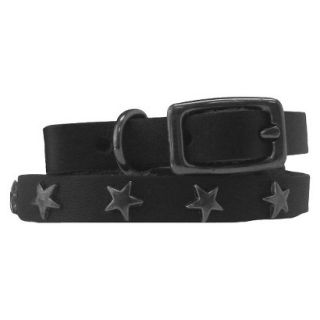 Platinum Pets Black Genuine Leather Cat and Puppy Collar with Stars   Black (7.