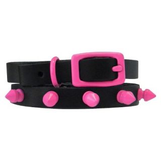 Platinum Pets Black Genuine Leather Cat and Puppy Collar with Spikes   Pink (7.