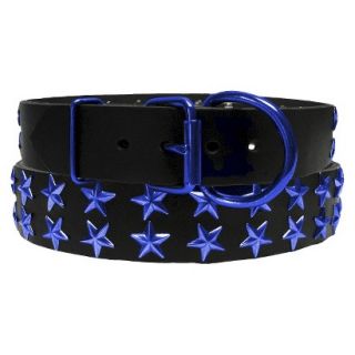 Platinum Pets Black Genuine Leather Dog Collar with Stars   Blue (20 24)