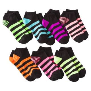 Xhilaration Girls 7pk Low Cut Black Striped Socks   Assorted 9 2.5