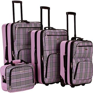 4 Piece Expandable Luggage Set Pink Plaid   Rockland Luggage Lu