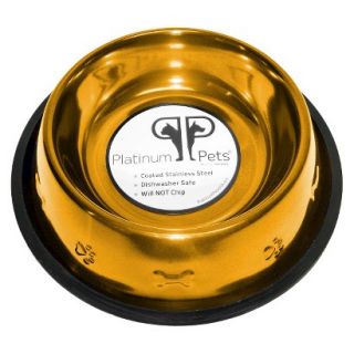 Platinum Pets Stainless Steel Embossed Non Tip Dog Bowl   Gold (4 Cup)