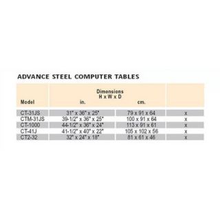Da Lite CT 31JS Steel Computer Table 5463 Size Adjustable 22 31 H