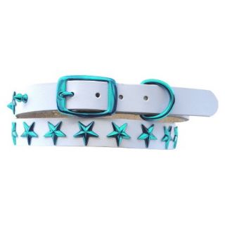 Platinum Pets White Genuine Leather Dog Collar with Stars   Teal (17 20)