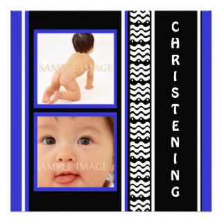 Christening modern baby boy blue personalized invite