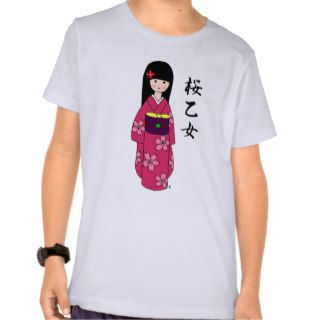 Kimono Girl Sakura Pink Cartoon Tee Shirt