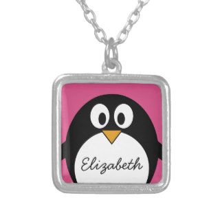 cute cartoon penguin with pink background jewelry