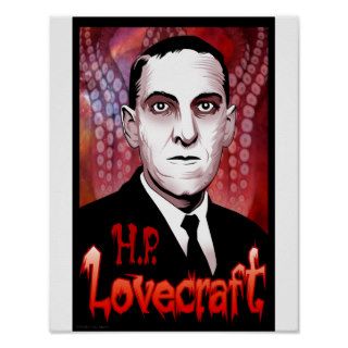 H.P. Lovecraft portrait (red) Posters
