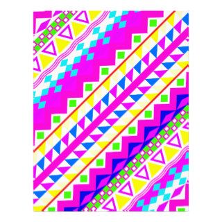Neon Pink Teal Bright Girly Abstract Aztec Pattern Letterhead Design