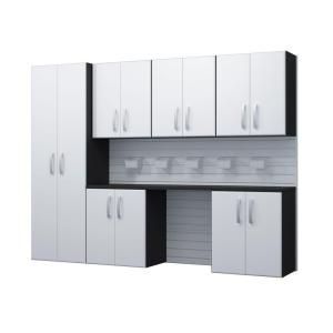 Flow Wall 8 ft. Workstation Cabinet Kit with Panels and Hard Bins in White (18 Piece) FCS 9612 6W 7W