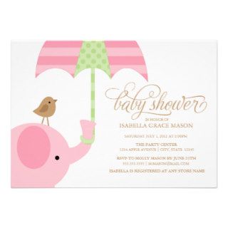 5 x 7 Pink Elephant  Baby Shower Invite