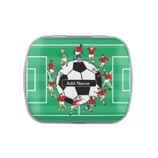 Personalized soccer ball and players jelly belly candy tin