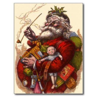 Vintage Christmas, Victorian Santa Claus Pipe Toys Post Cards