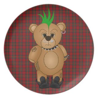 Cute Punk Rock Teddy Bear Cartoon Animal Plates