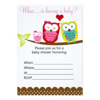 Ready to fill Owls on branch baby shower invitatio Custom Invitation